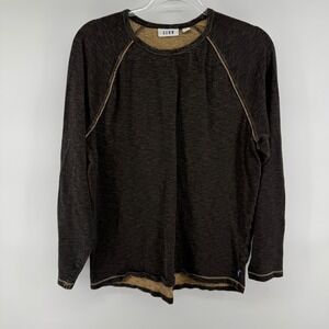 ROWM Mens Long Sleeve Raglan Stitch Crewneck Casual‎ Shirt Size L Brown